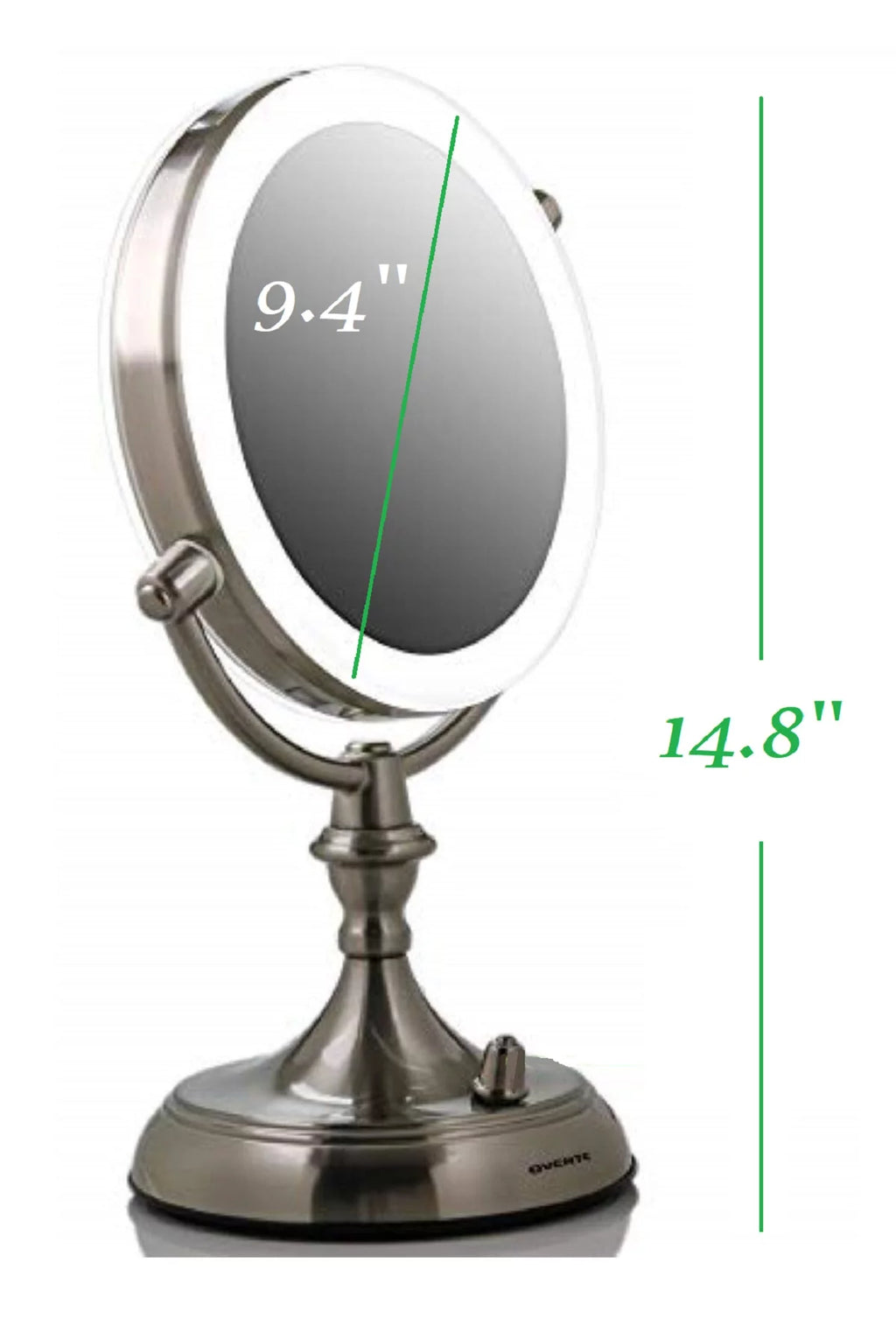 Lighted Makeup Mirror 9.5 Inch 1X 5X Magnifier Dimmable 360 Degree Double Sided LED Acrylic Edge Battery USB Powered Vanity K5523