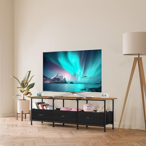 Black TV Stand with 3 Fabric Drawers W36321