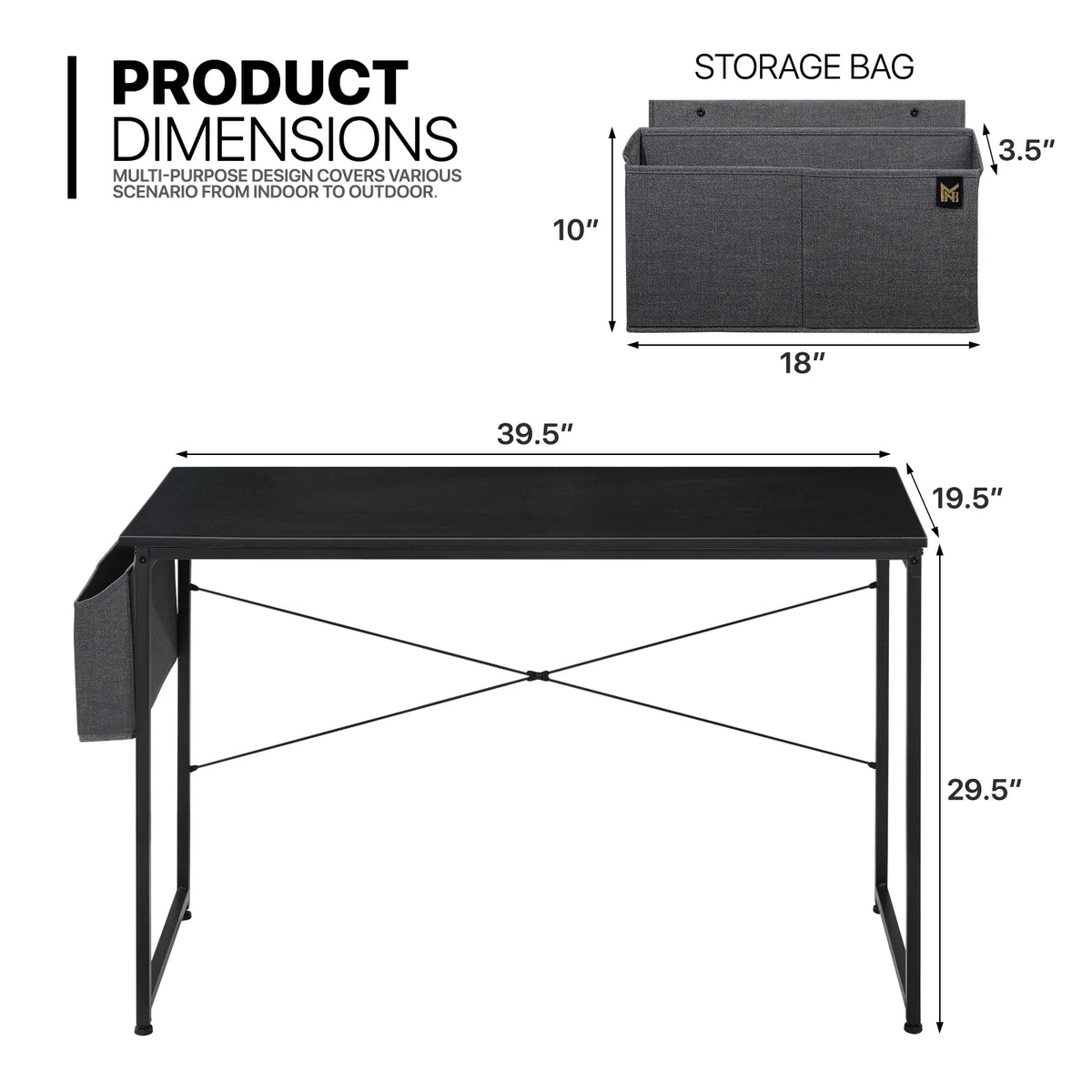 Black Computer Desk with Storage Bag T586