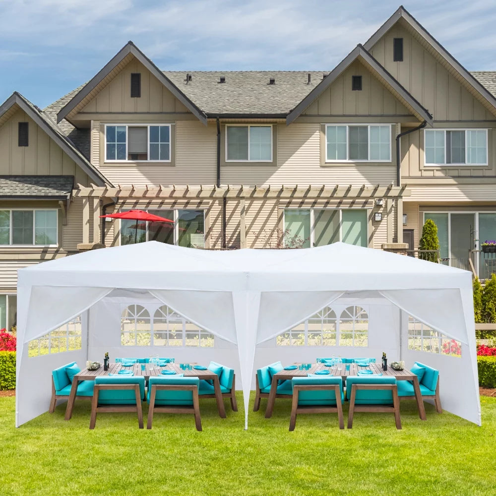 10'x 20' Canopy Pop Up Tent with 4 Sides Carry Bag White D845