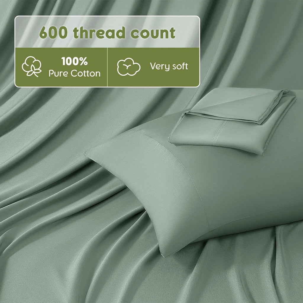 King Size 4 PC Cotton Sateen Weave Bed Sheet Set with Deep Pocket U752