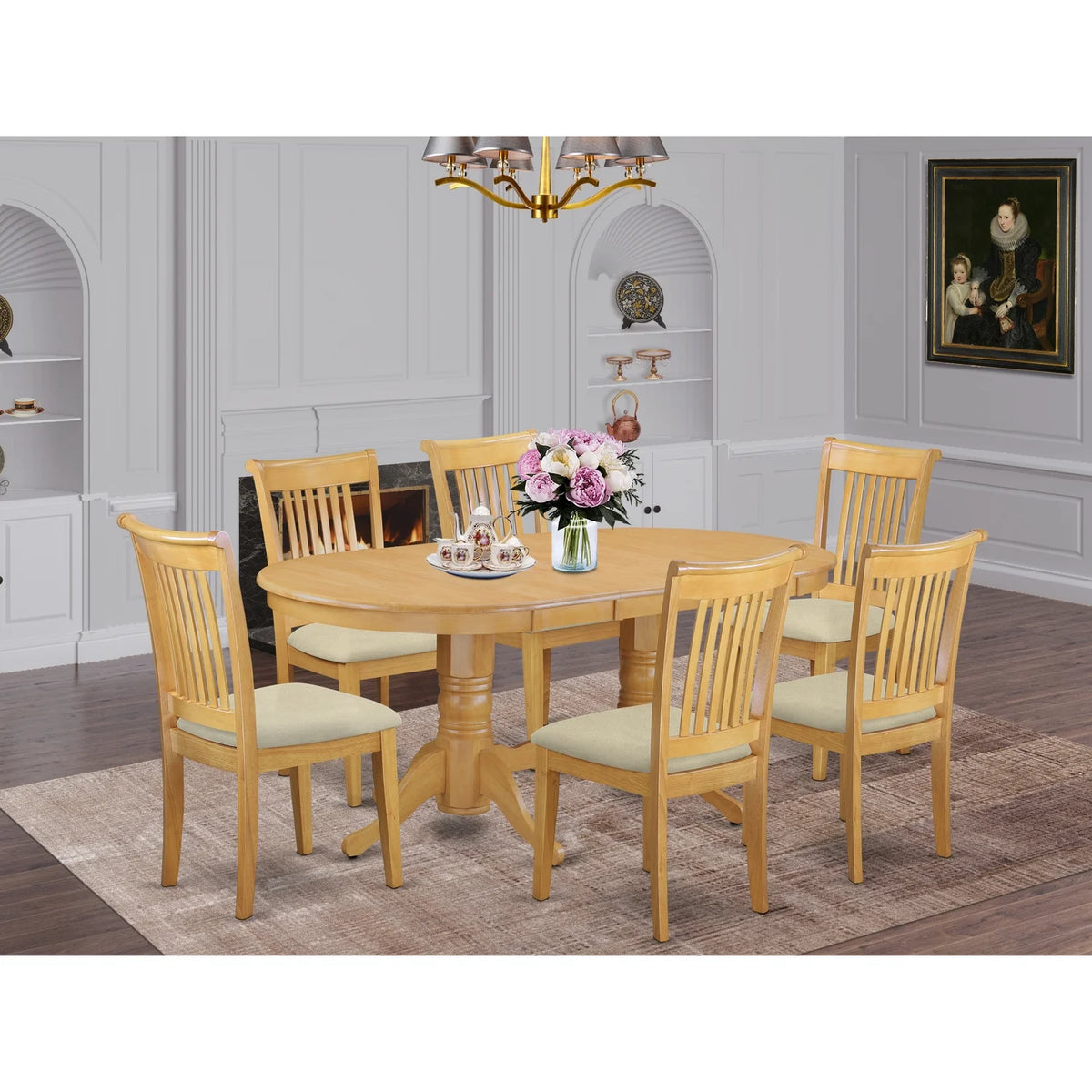 7 Piece Oak Wood Table and Dining Chairs H622