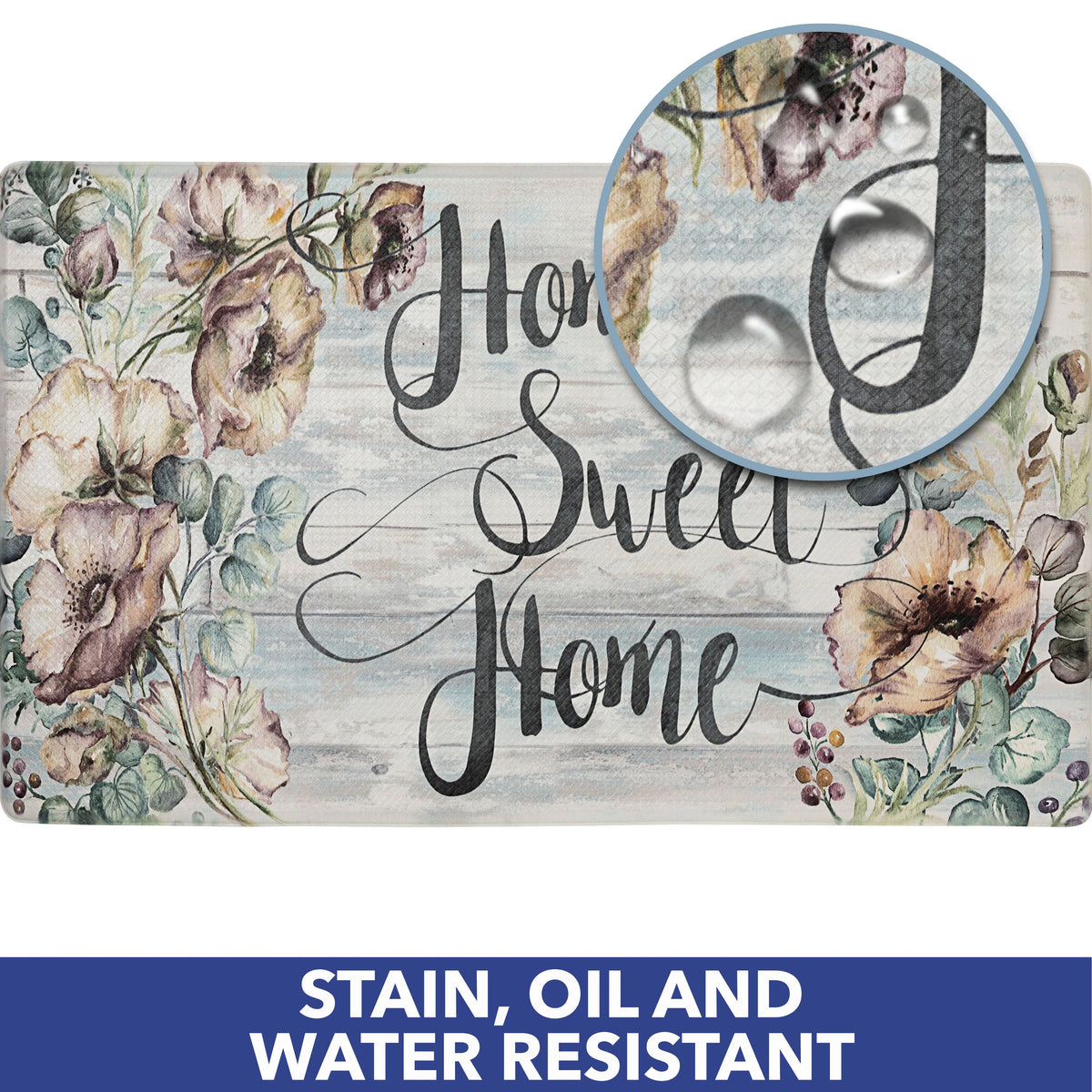 Grey/Blue Floral Anti-Fatigue Kitchen Mat, 17.5"x55" C9547