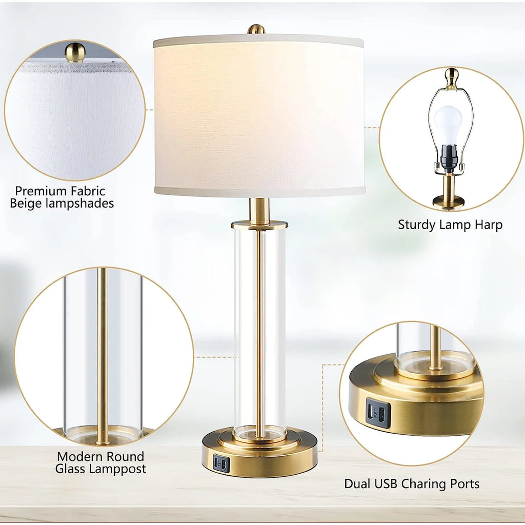 Touch Control Gold Table Lamps Set of 2 with USB Ports K791351