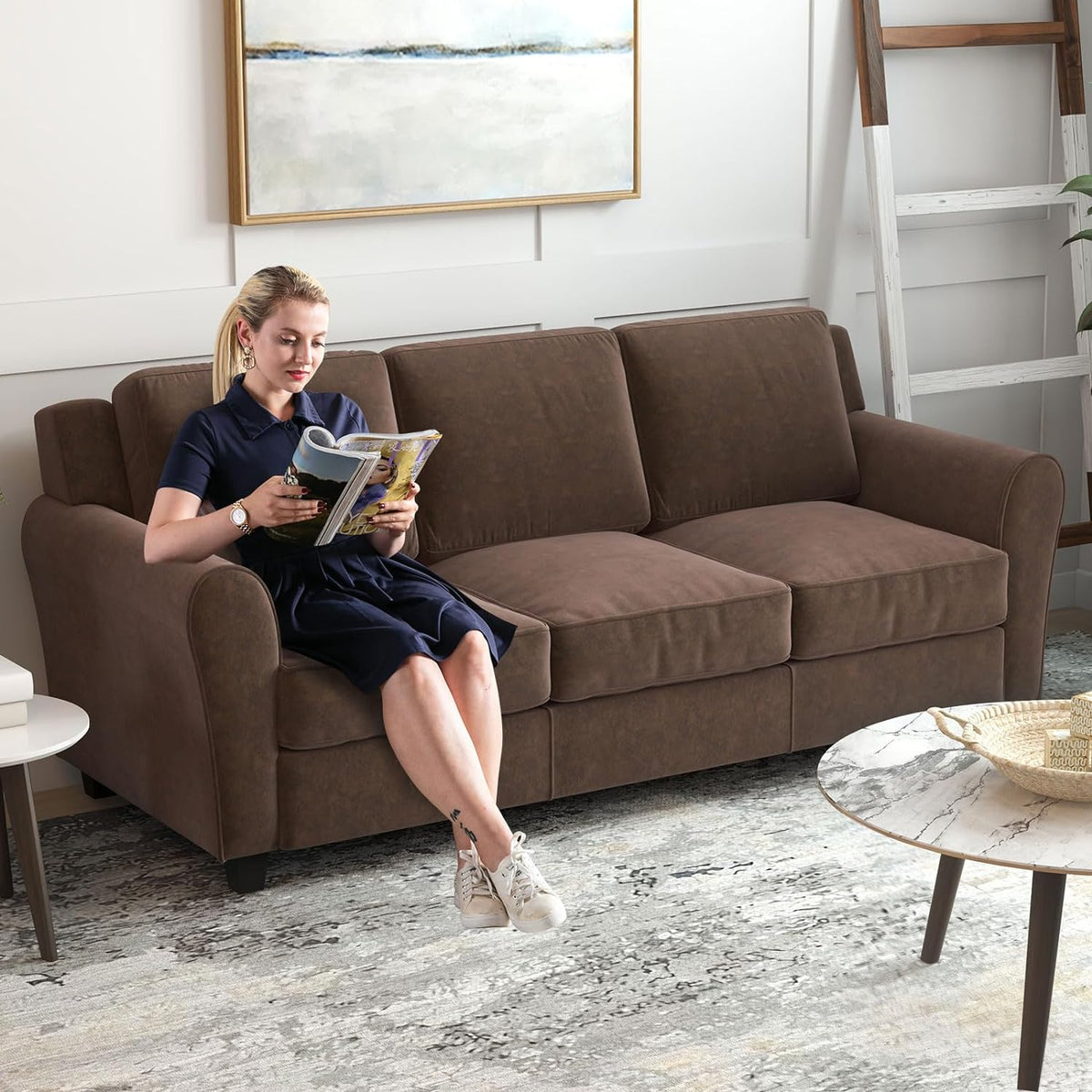 Brown 3 Seater Sofa Couch with Thicked Cushion O209