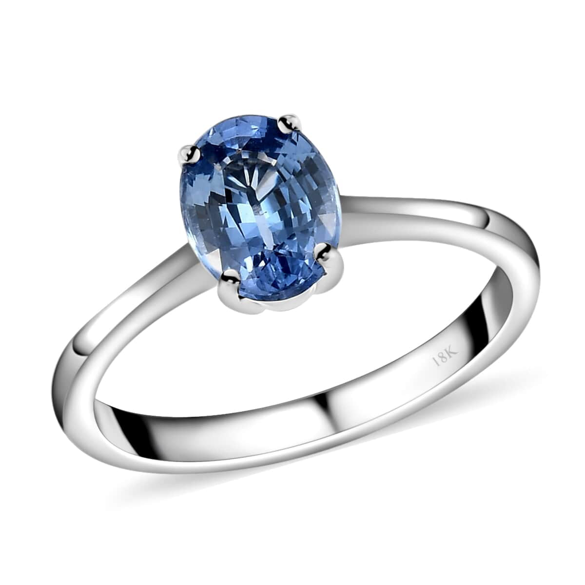 AAA Sapphire Oval 18K White Gold Solitaire Ring Size 7 Ct 1.15 V783195