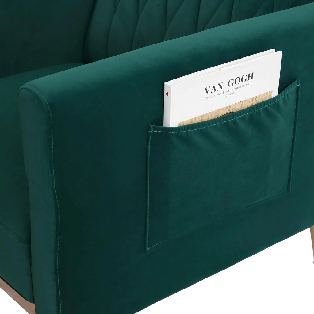 Dark Green Velvet 2 in 1 Accent Chair with Ottoman Y4860