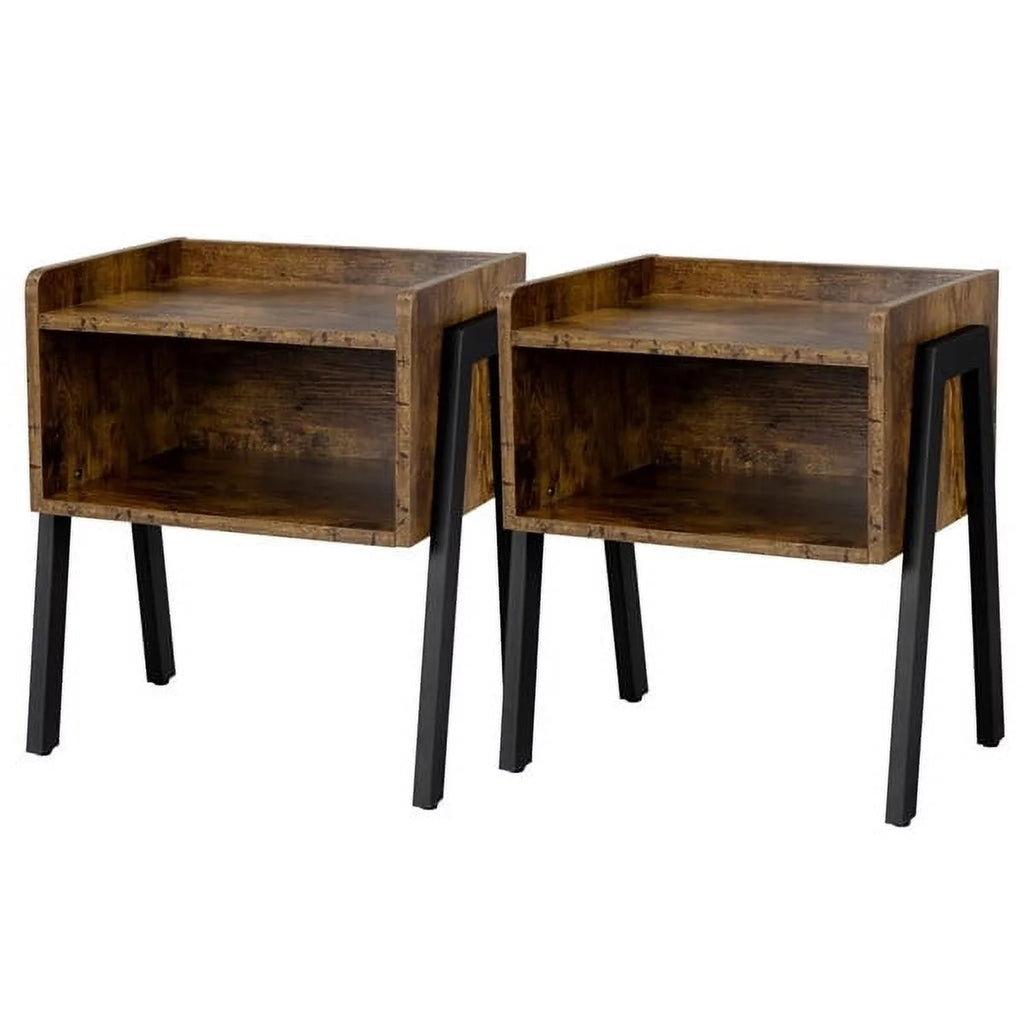 Set of 2 Nightstands with Iron Legs D166