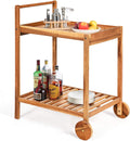 Outdoor Acacia Wood Serving Cart with 2 Trays (Teak) S775008