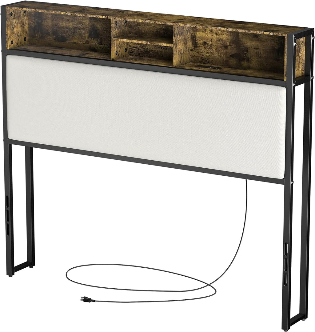 Queen Size Metal and Wood Headboard with Storage Shelves A814