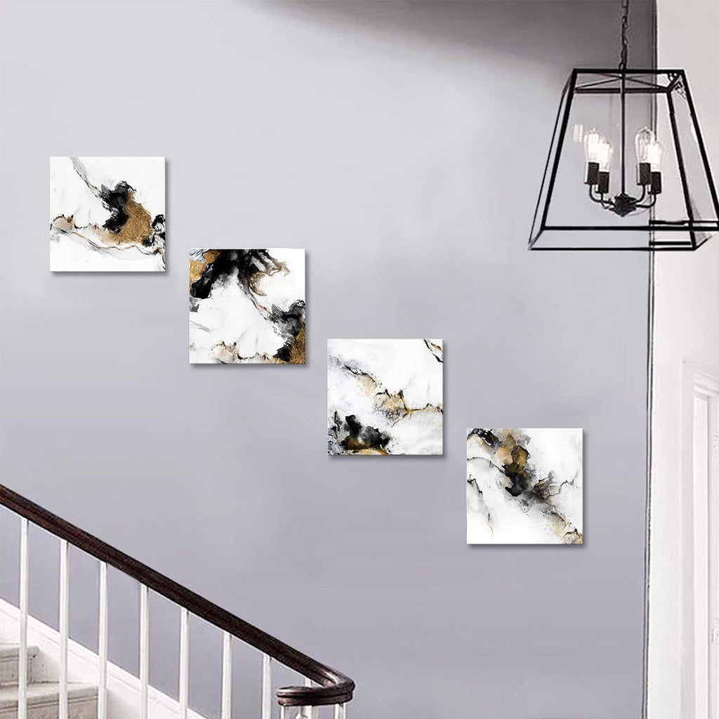 Black and White Gold Abstract Canvas Wall Art 4 Pieces 12x12inch x4pcs T575