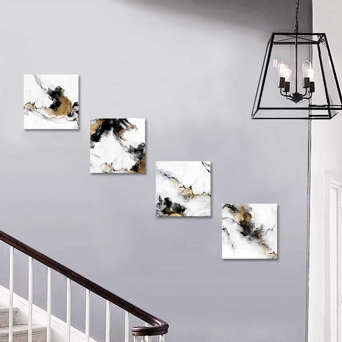 Black and White Gold Abstract Canvas Wall Art 4 Pieces 12x12inch x4pcs T575