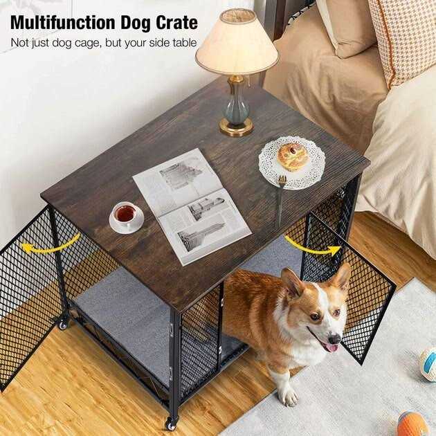Dog Crate Furniture Side End Table with Tray L8910