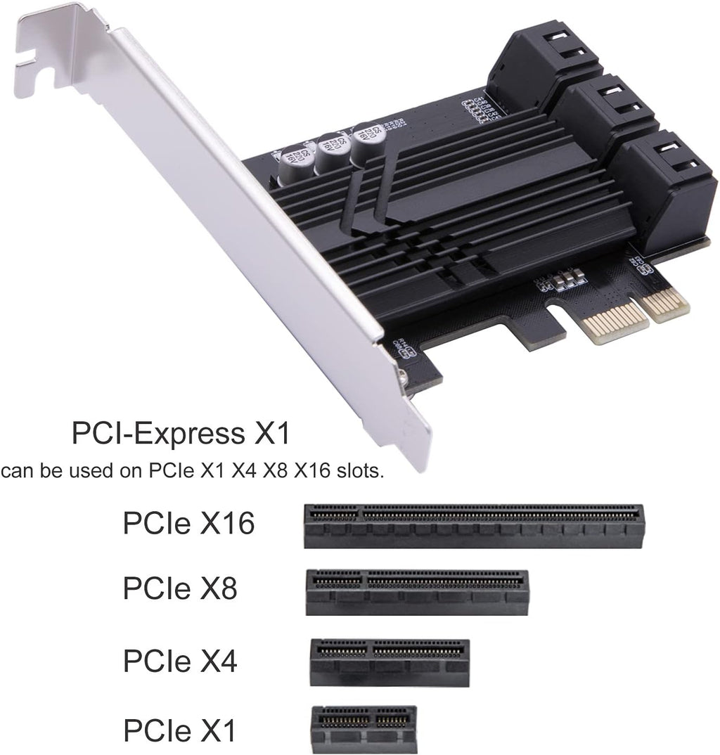 6 Ports PCIe SATA 3.0 6Gbps Expansion Controller Card with 6 SATA Cables and Heatsink E3188