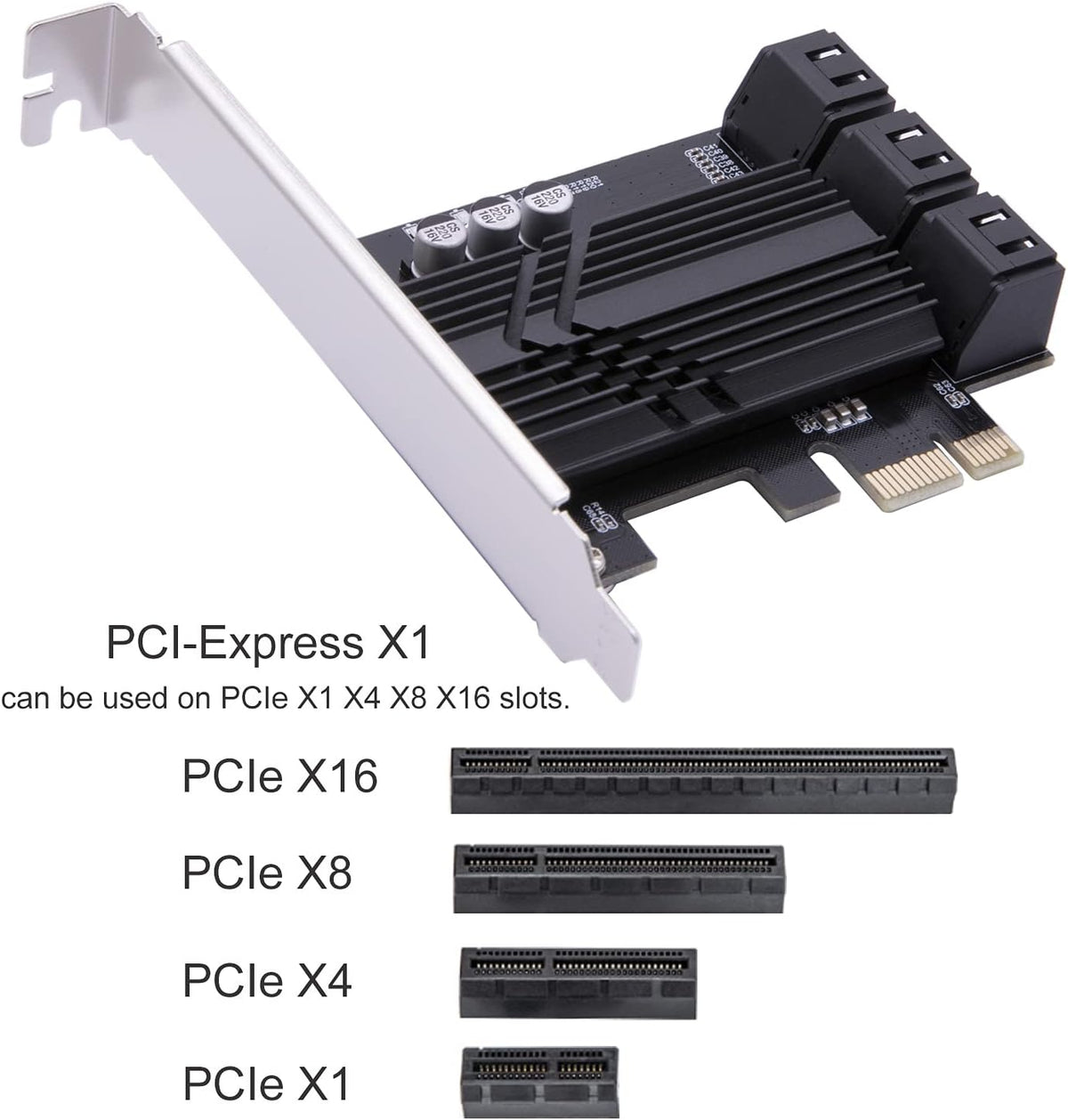 6 Ports PCIe SATA 3.0 6Gbps Expansion Controller Card with 6 SATA Cables and Heatsink E3188