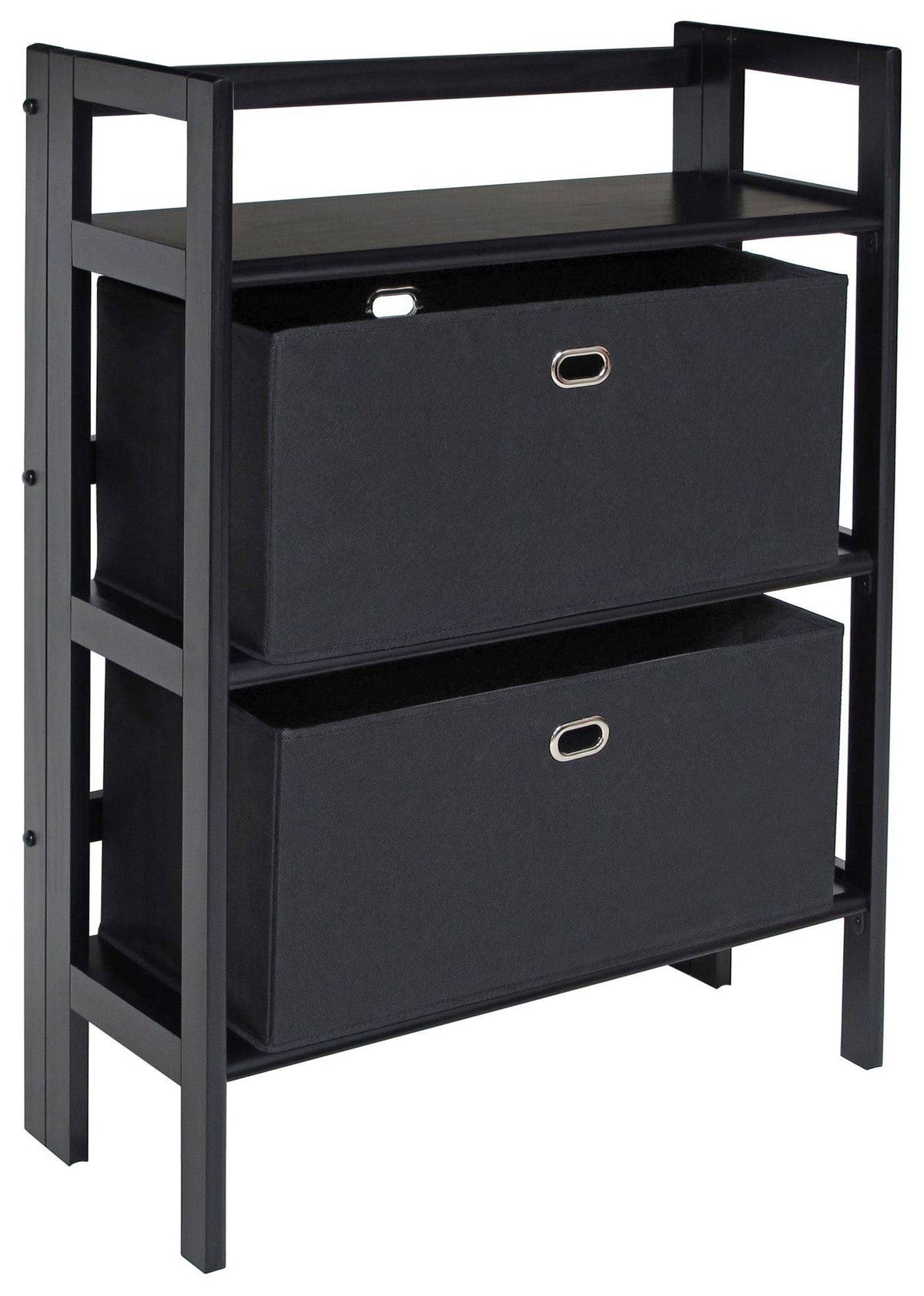 Black 3-Pc Set Folding Bookcase with Fabric Basket L31675