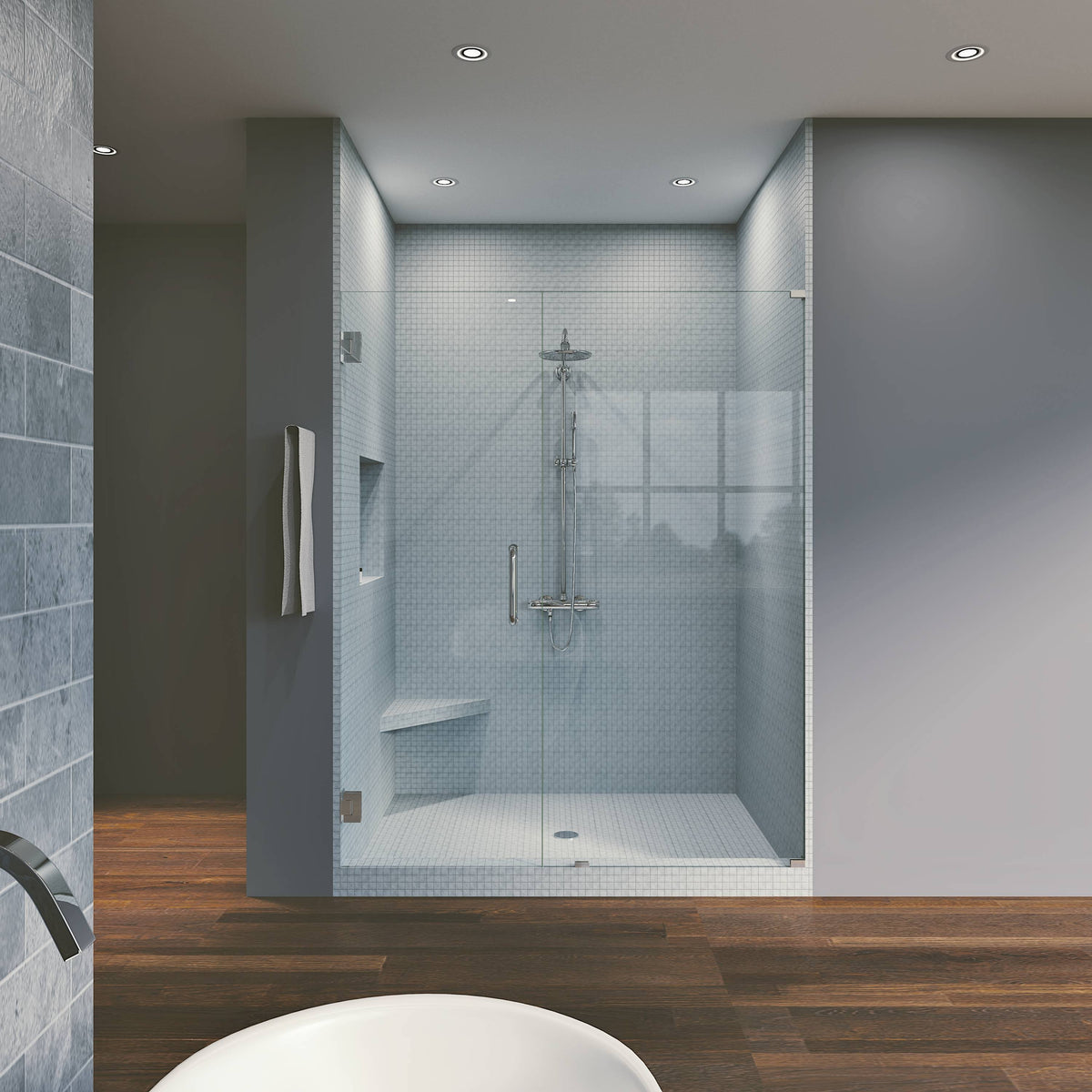 54x22 W x 76x22 H Hinged Frameless Shower Door Chrome N71301
