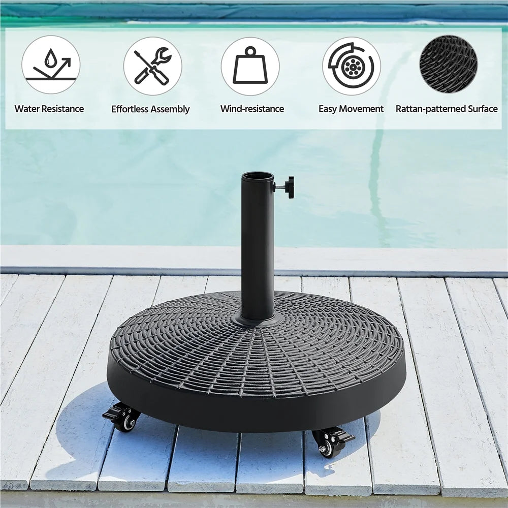 Black Umbrella Base Stand with Wheels Q428897