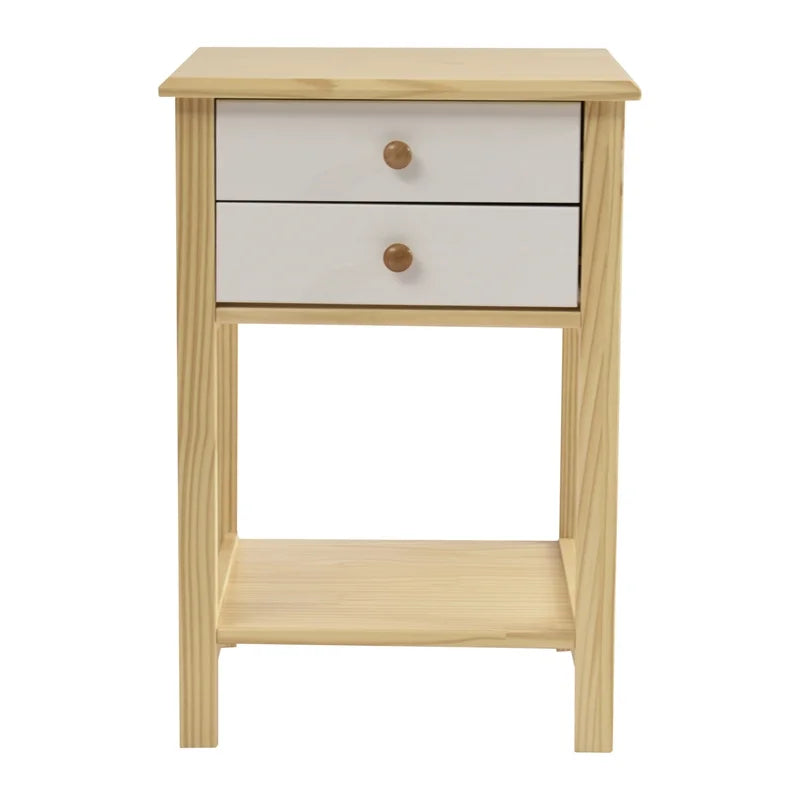 Solid Pine Wood 2 Drawer Nightstand Set of 2 Y133