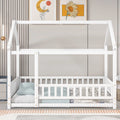 Twin Size Wooden House Bed with Roof and Fence K360368