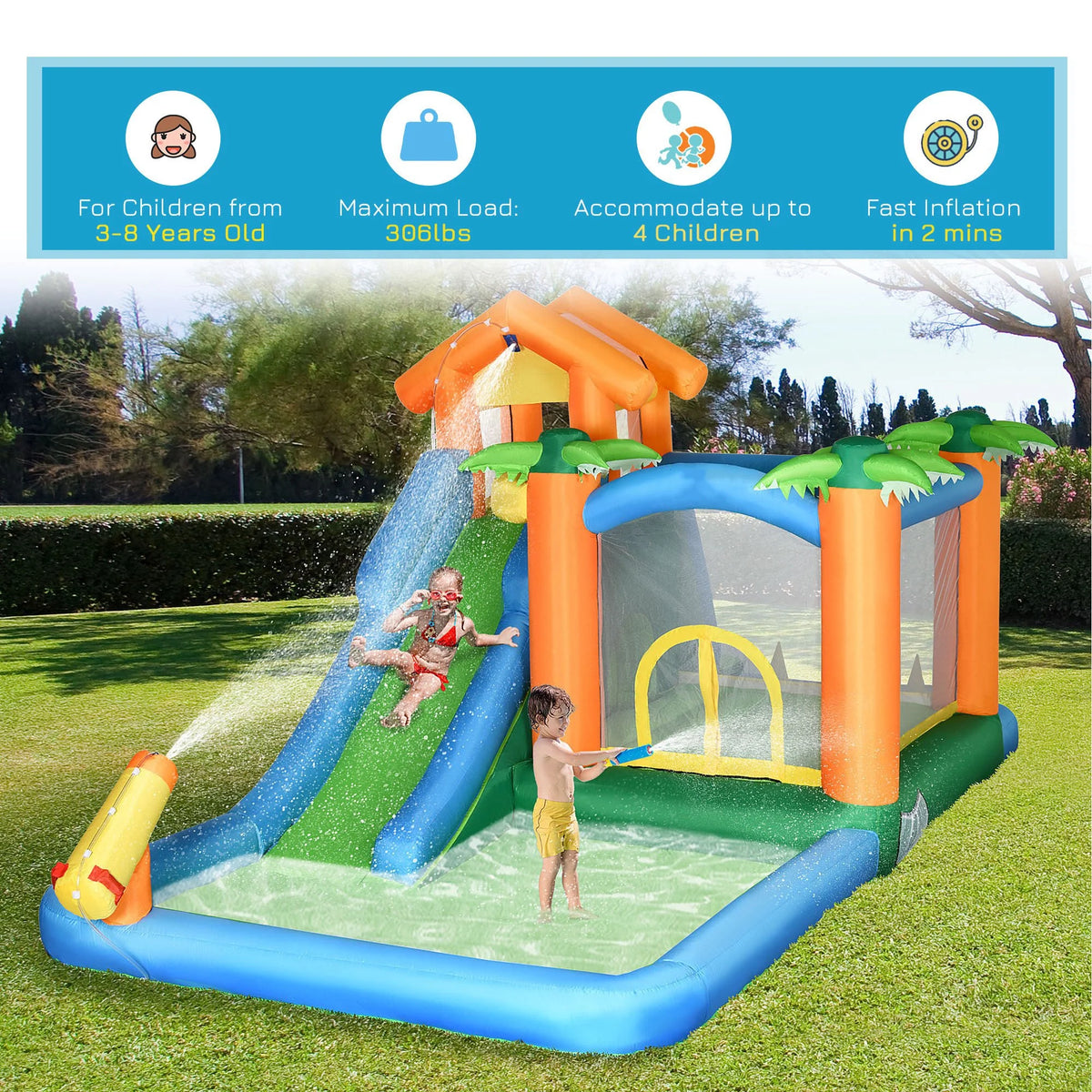 6-in-1 Inflatable Water Slide Jumping Castle with Blower C129274