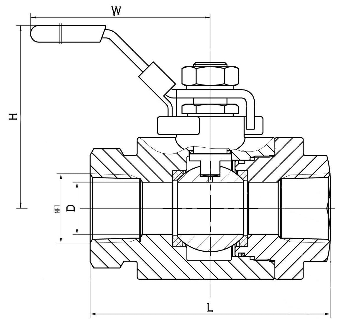 2x22 NPT Stainless Steel Full Port Ball Valve N7228