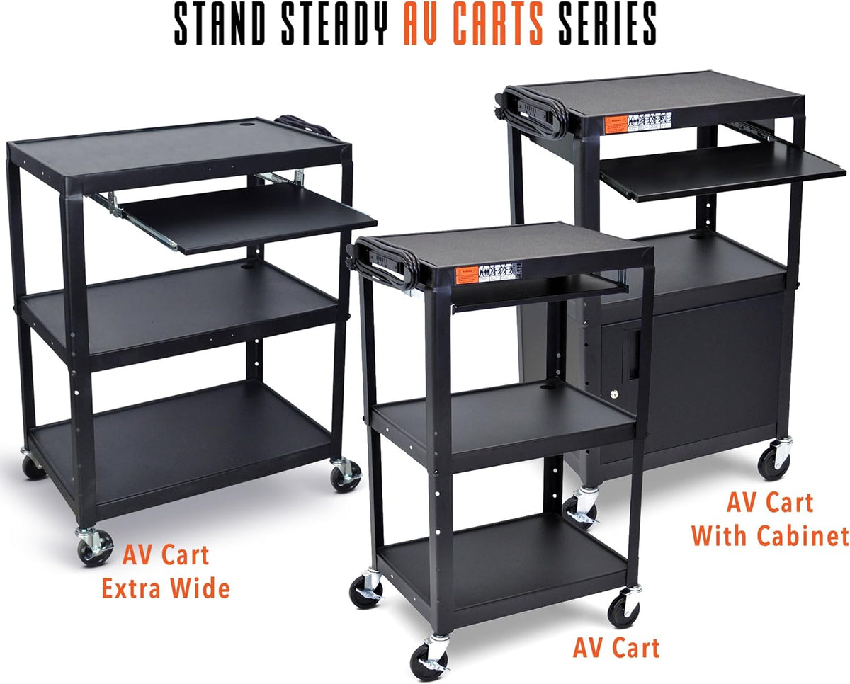 Black Height Adjustable Utility Cart with Locking Cabinet Y386677