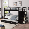 Gray Solid Wood Twin Over Twin Bunk Bed with Four Drawers and Trundle O993