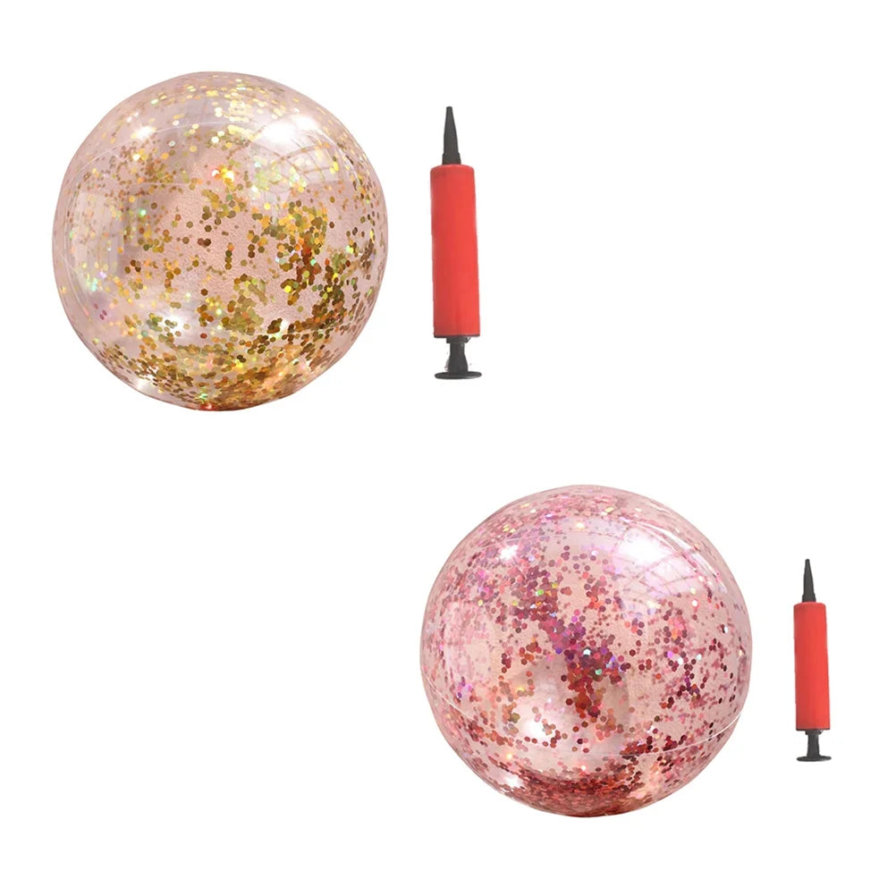 2pcs Glitter Sequin Beach Balls Round Transparent PVC Inflatable Ball Toys with Pumps V60783