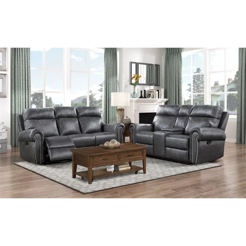 Gray Faux Leather 2-Piece Reclining Sofa Set K840