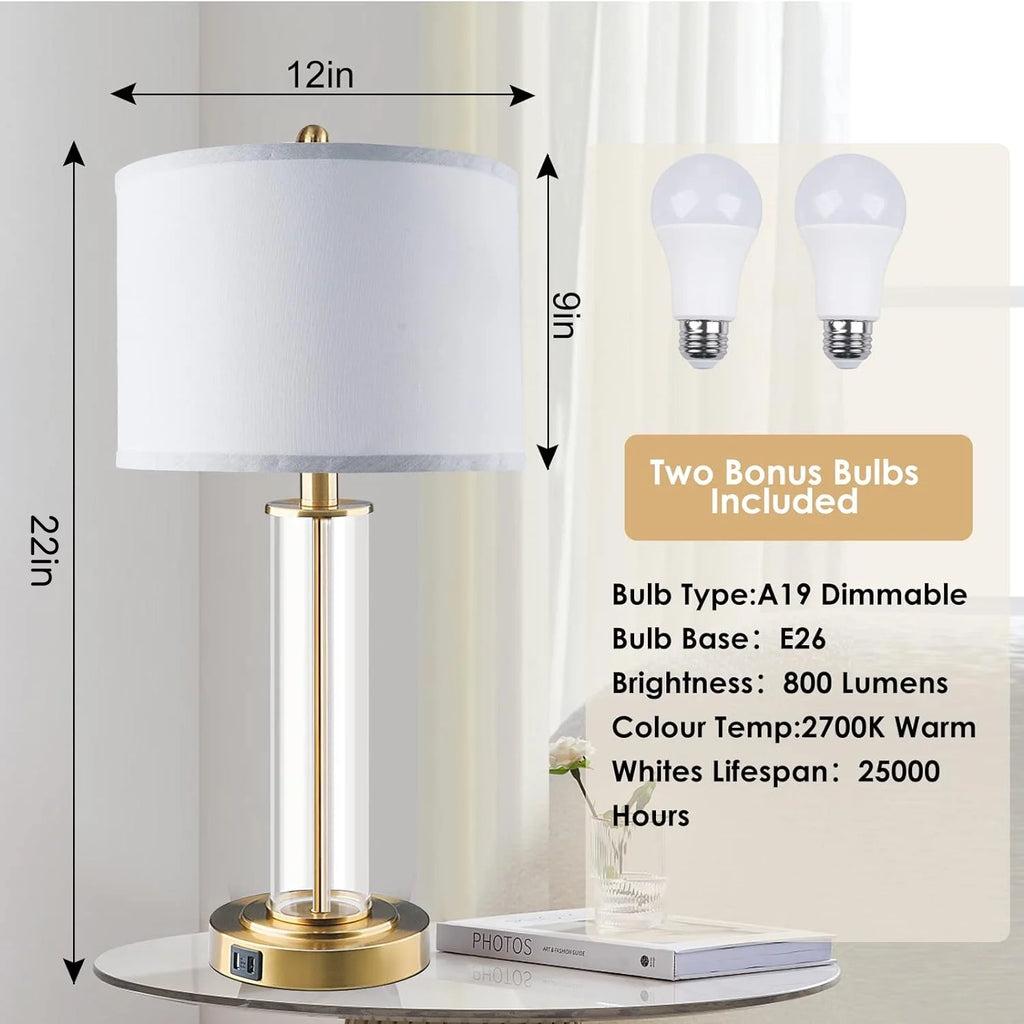 Touch Control Gold Table Lamps Set of 2 with USB Ports K791351