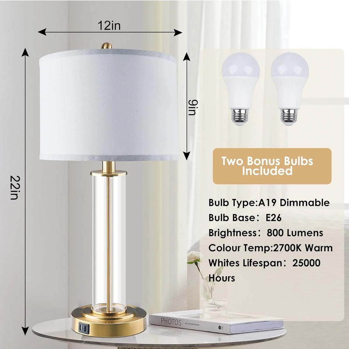 Touch Control Gold Table Lamps Set of 2 with USB Ports K791351