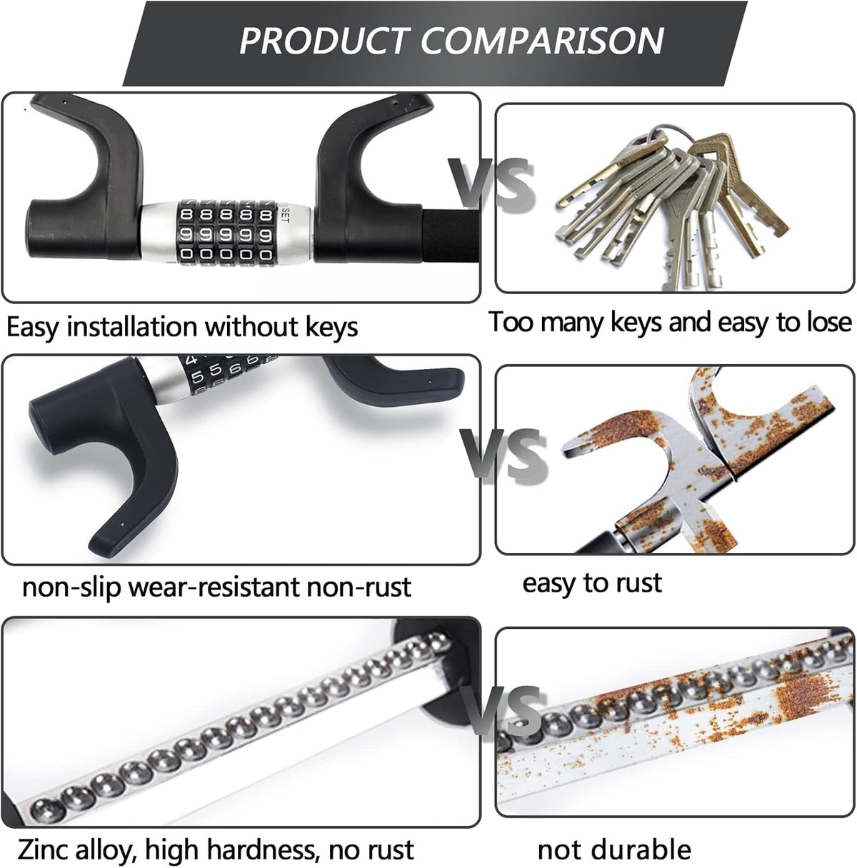 Heavy Duty Retractable Two Hooks Steering Wheel Lock V431