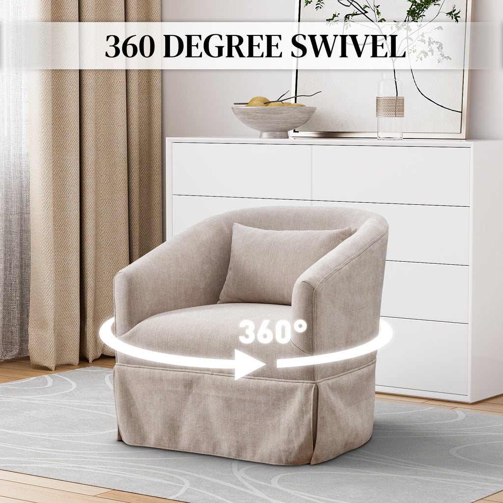 Upholstered Swivel Barrel Chair, Linen Fabric Accent Chair P4281