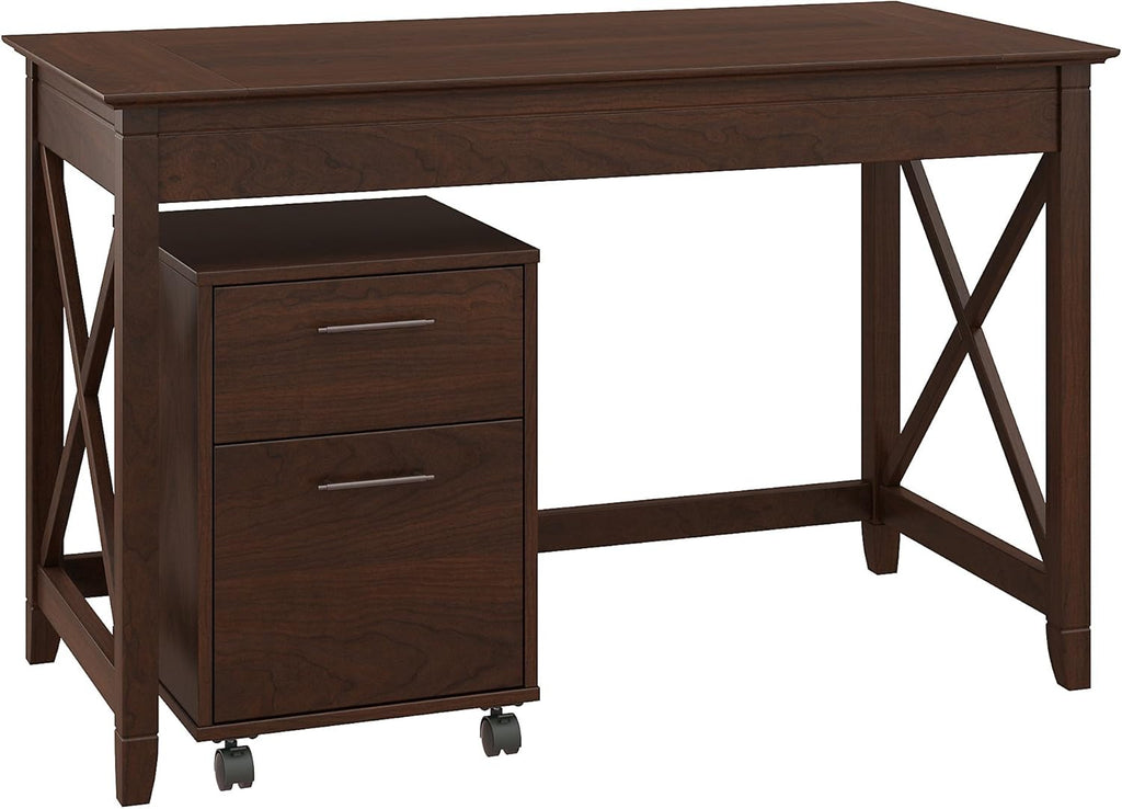 48W Writing Desk with 2 Drawer Mobile File Cabinet in Bing Cherry O12829