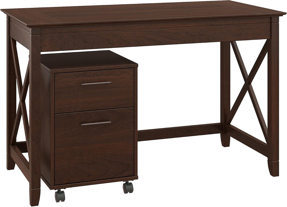 48W Writing Desk with 2 Drawer Mobile File Cabinet in Bing Cherry O12829
