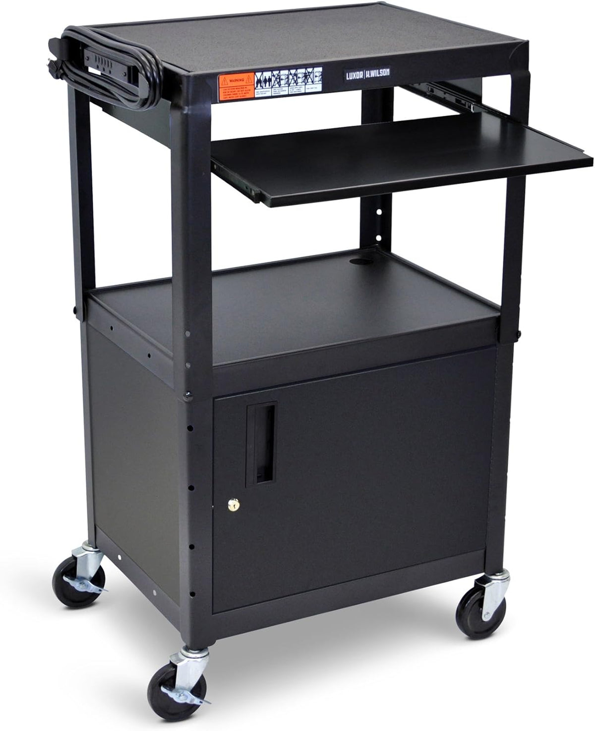 Black Height Adjustable Utility Cart with Locking Cabinet Y386677