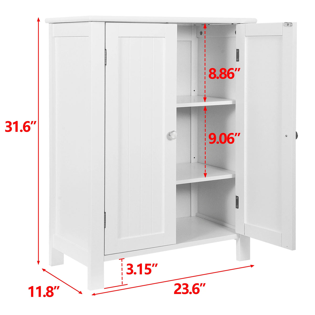 2-Door White Bathroom Floor Storage Cabinet with Adjustable Shelves H70317