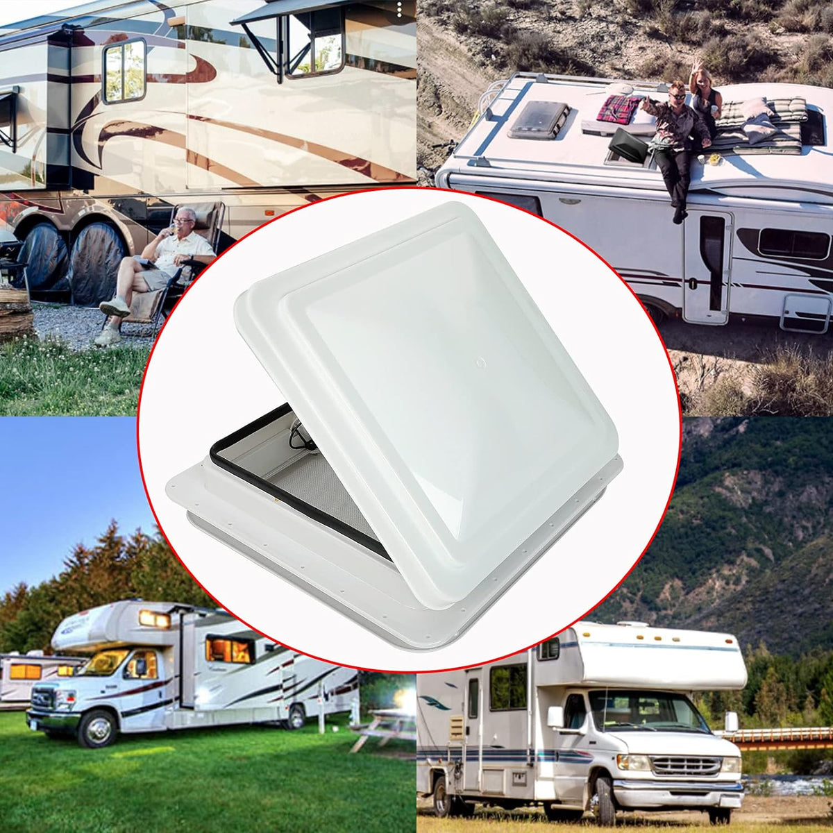 White 12V RV Roof Vent Fan with 6 Blades O55206