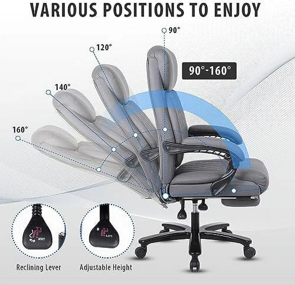 160° Reclining Oversized Ergonomic Office Chair with Footrest U740