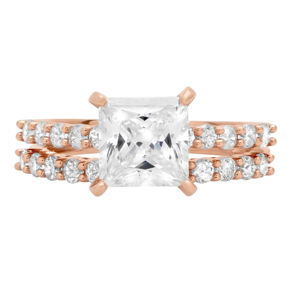 18K Rose Gold Princess Cut Diamond Engagement Ring Set size 3.5 C2635