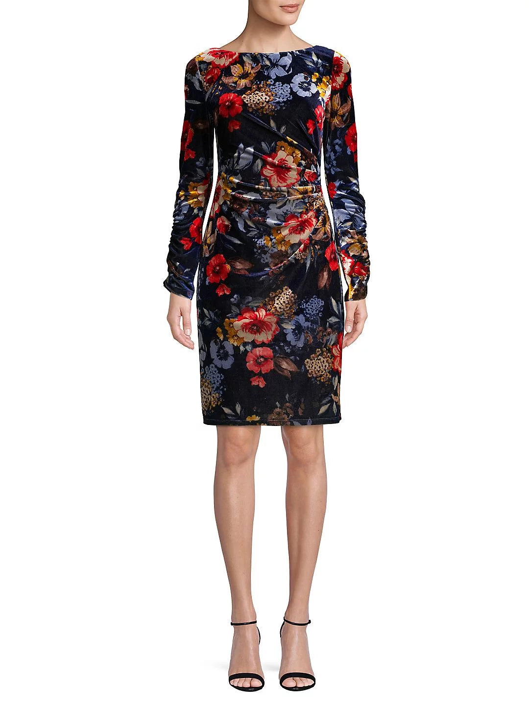 Floral-Print Velvet Bodycon Dress J27002