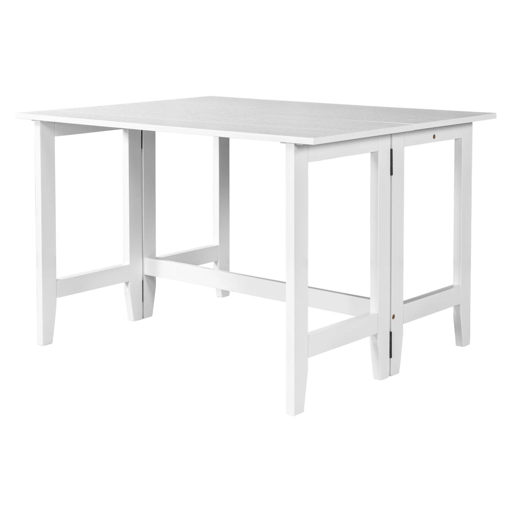 5-Piece Wood Extendable Dining Table Set with Drop Leaf and 4 Upholstered Chairs J9749