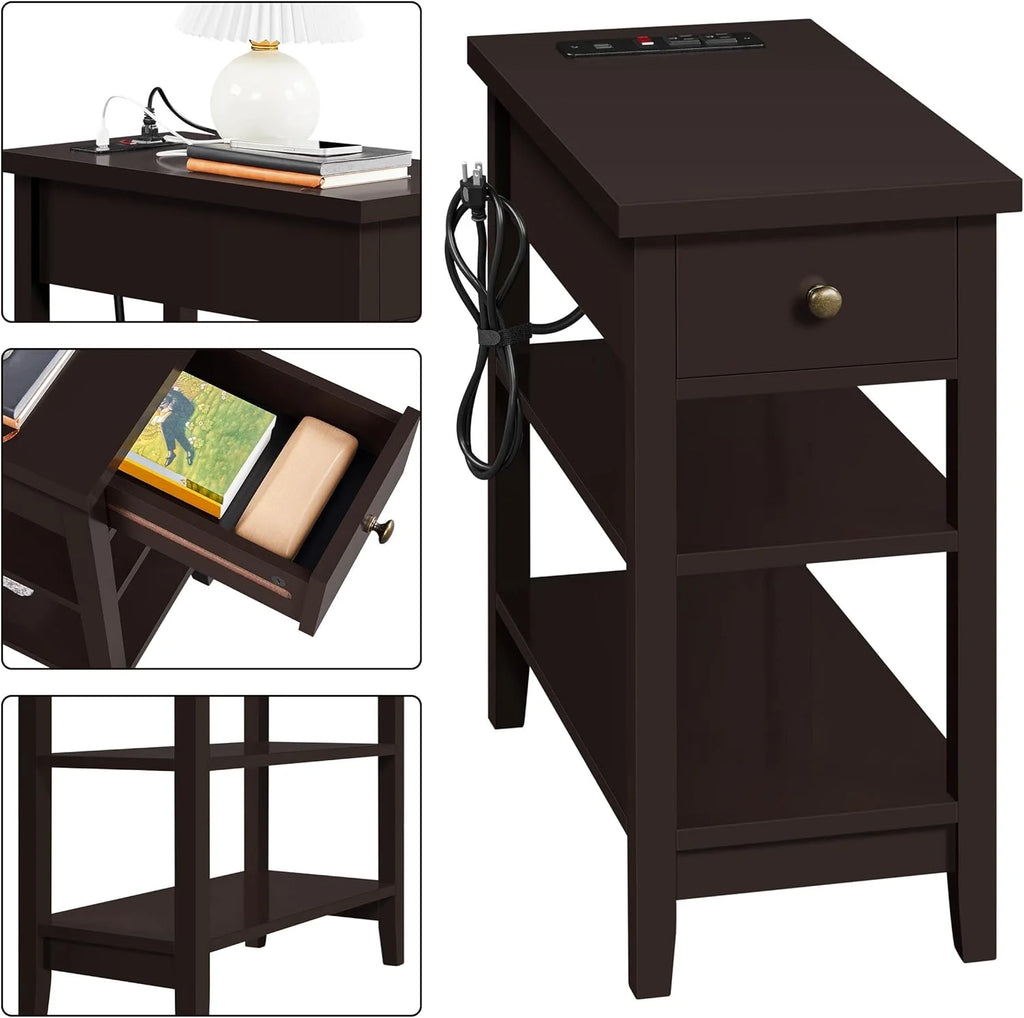 Espresso Narrow Nightstand with Charging Station I803563