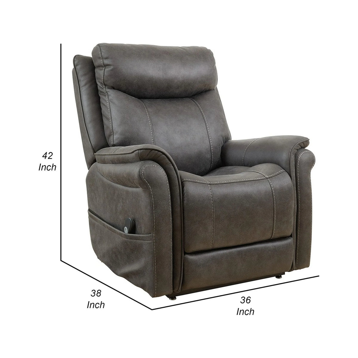 36 Inch Steel Gray Vegan Faux Leather Recliner R695728