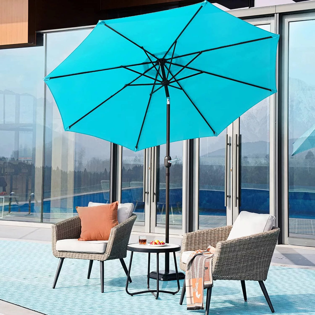 9-Ft Blue Aluminum Patio Umbrella with Tilt & Crank H344