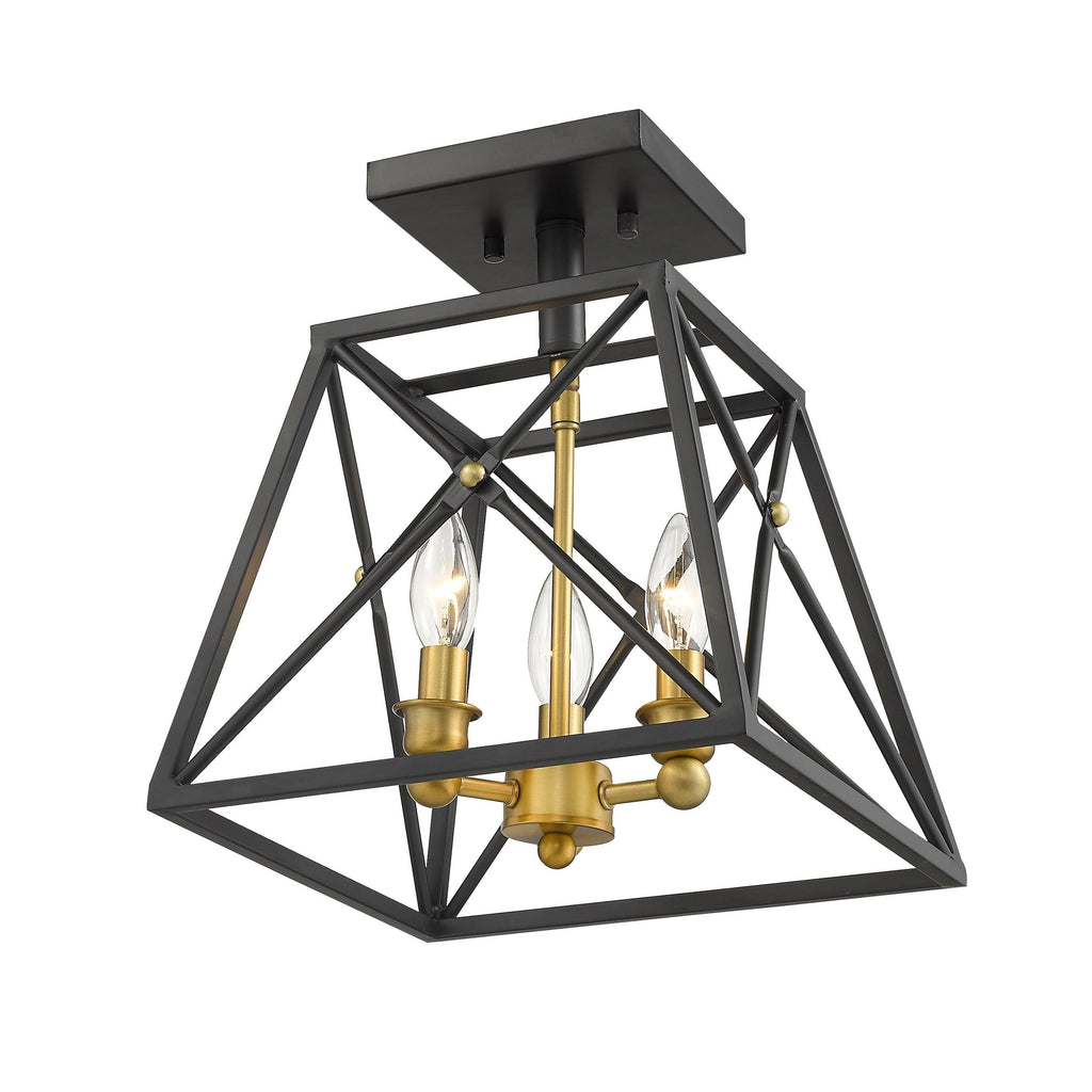 3 Light Semi Flush Mount Matte Black Olde Brass W9495