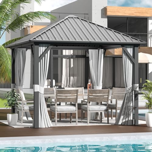 10' X 12' Aluminum Hardtop Gazebo with Galvanized Steel Double Roof D1076