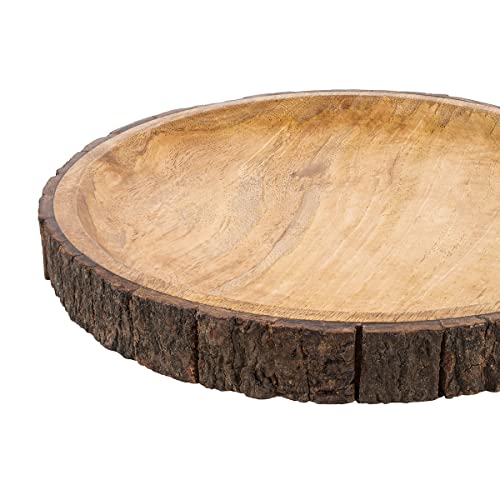 Round Wooden Serving Platter with Tree Bark Edges 13" N92331