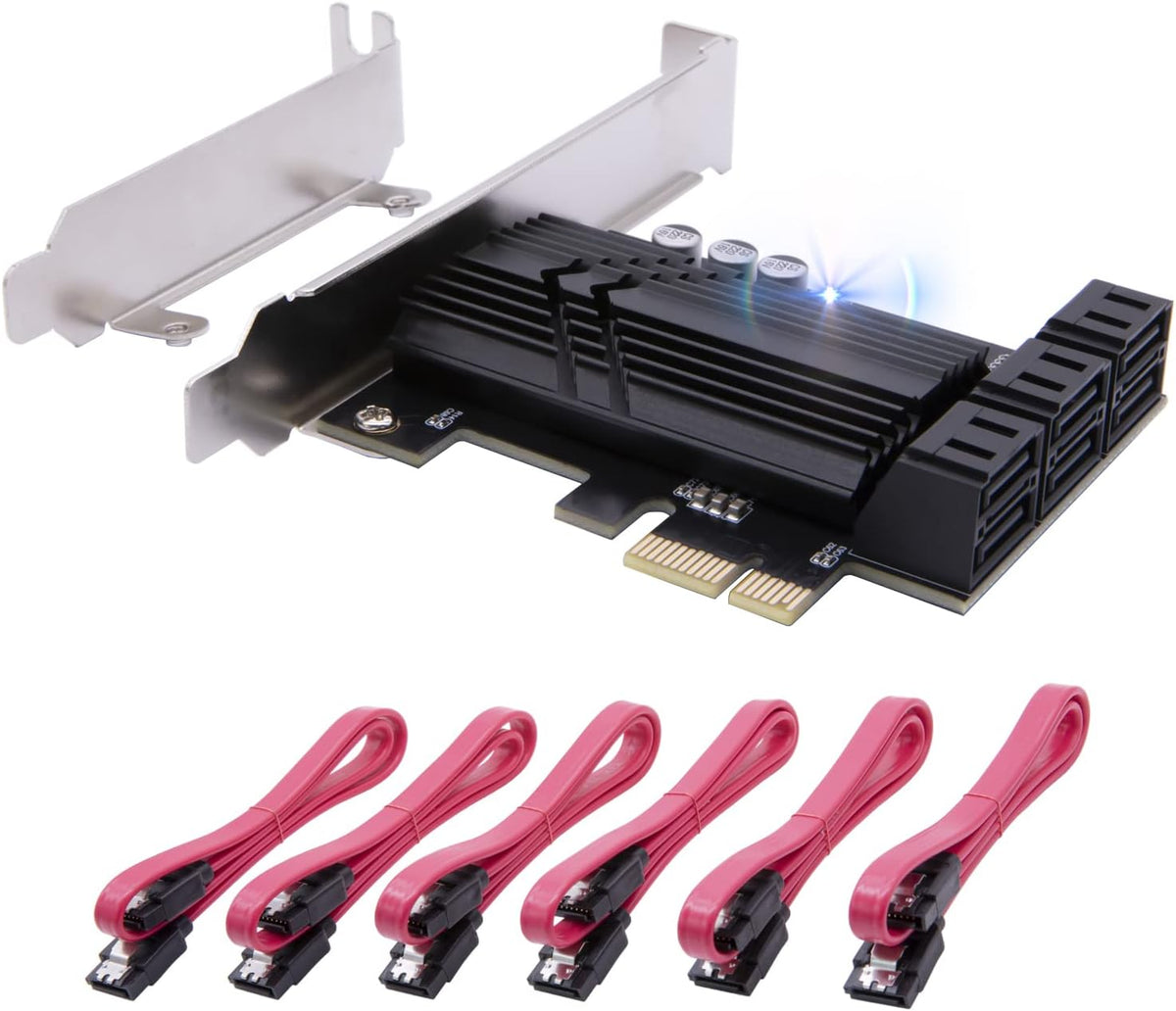 6 Ports PCIe SATA 3.0 6Gbps Expansion Controller Card with 6 SATA Cables and Heatsink E3188
